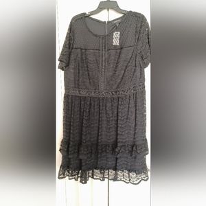 Lane Bryant Midi A Line Dress Black 3/4 Lace Sleeves Round Neck Size 20